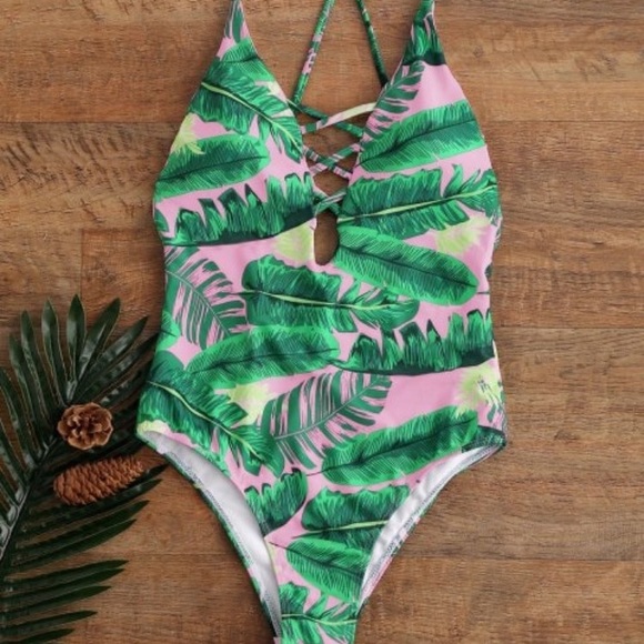 pink palm swimsuit